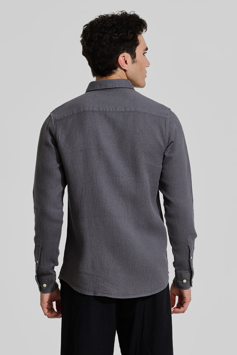 Charcoal Grey Slim Fit Textured Shirt