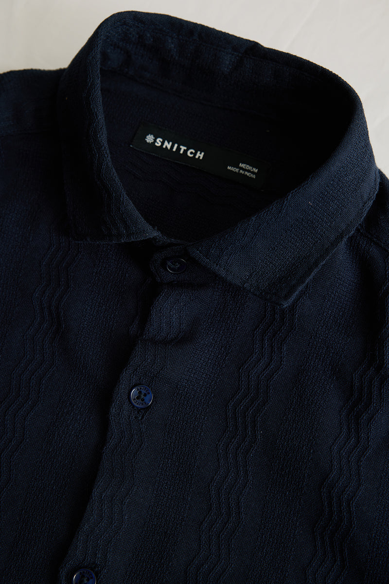 Navy Textured Slim Fit Shirt