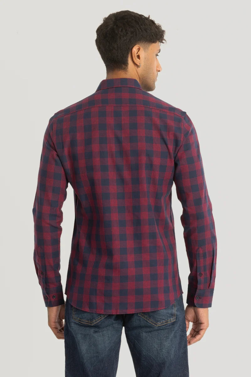 Navy Slim Fit Checks Shirt