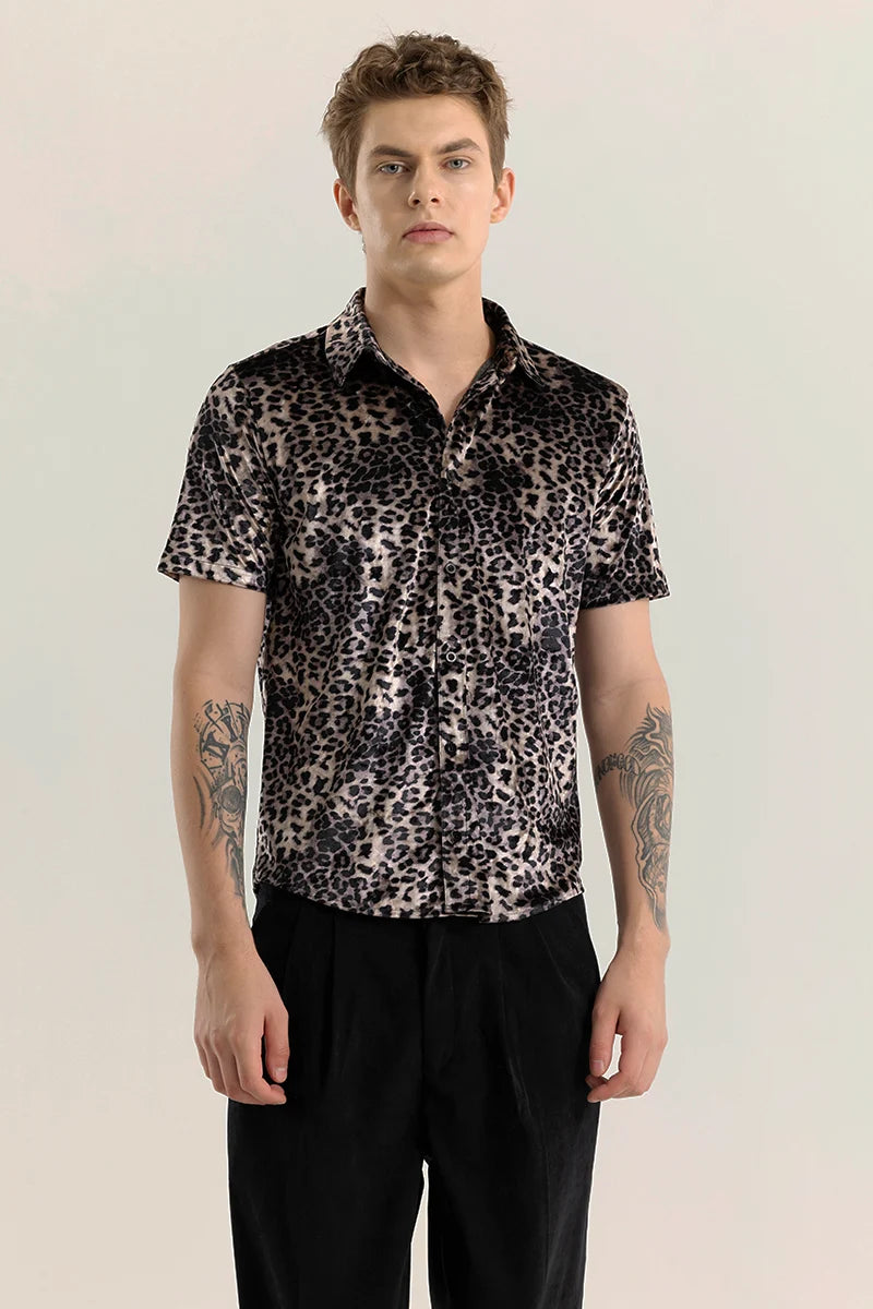 Magne Black Animal Print Velvet Shirt