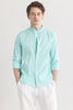 Mandarique Light Blue Linen Blend Shirt