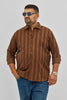 Brown Stripes Corduroy Plus Size Shirt