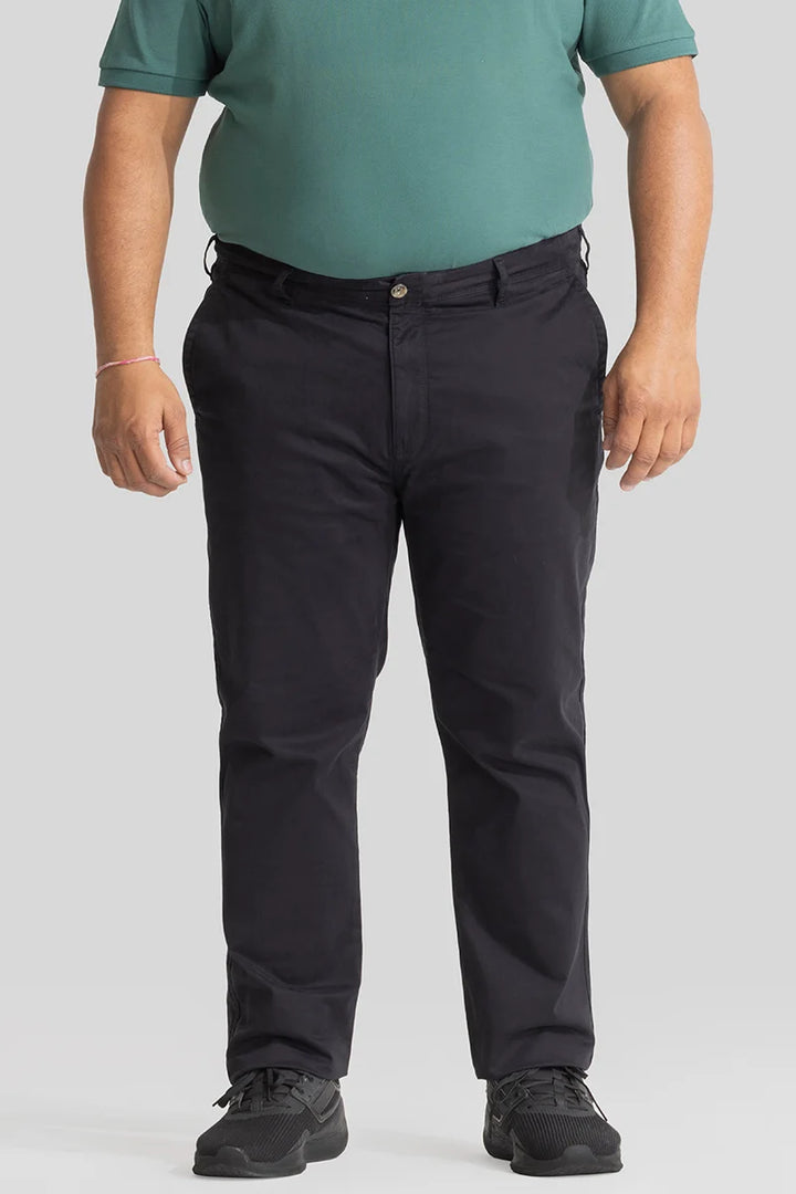 Seemly Charcoal Grey Plain Regular Fit Plus Size Chinos