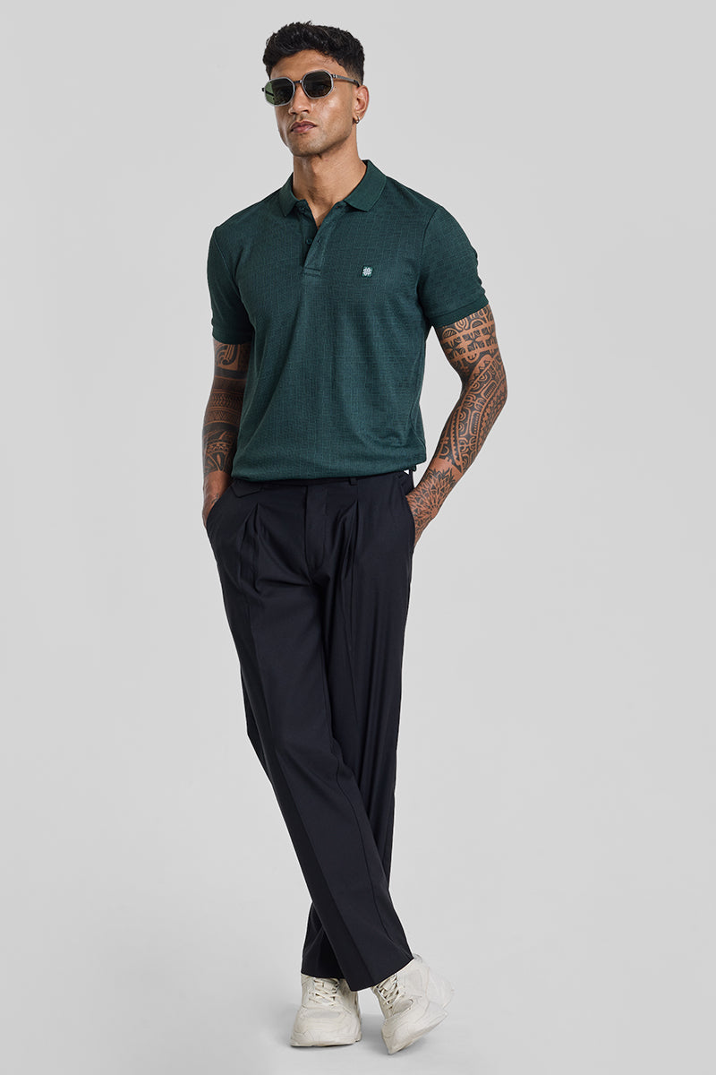 Dark Green Textured Polo T-Shirt