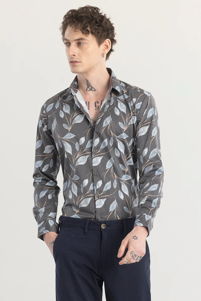 Leafstique Grey Printed Shirt