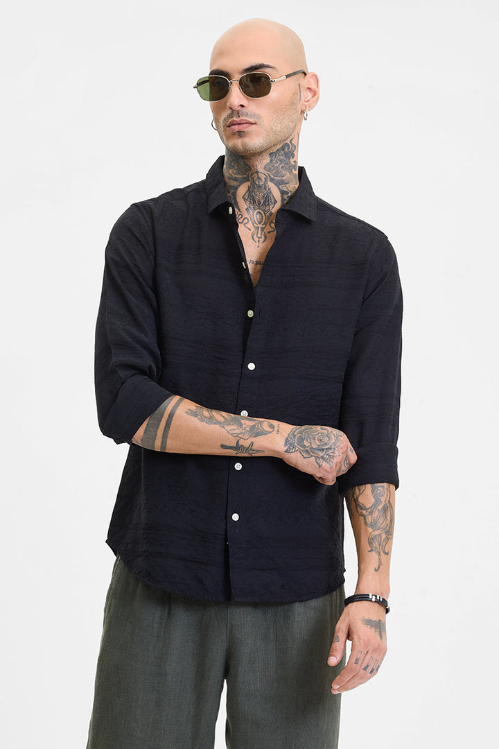 Black Self-Design Slim Fit Shirt