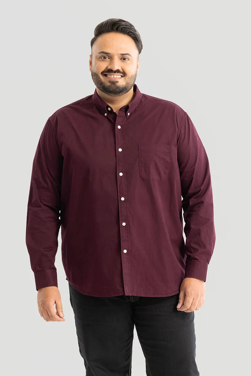 Marco Oxford Maroon Plain Plus Size Shirt