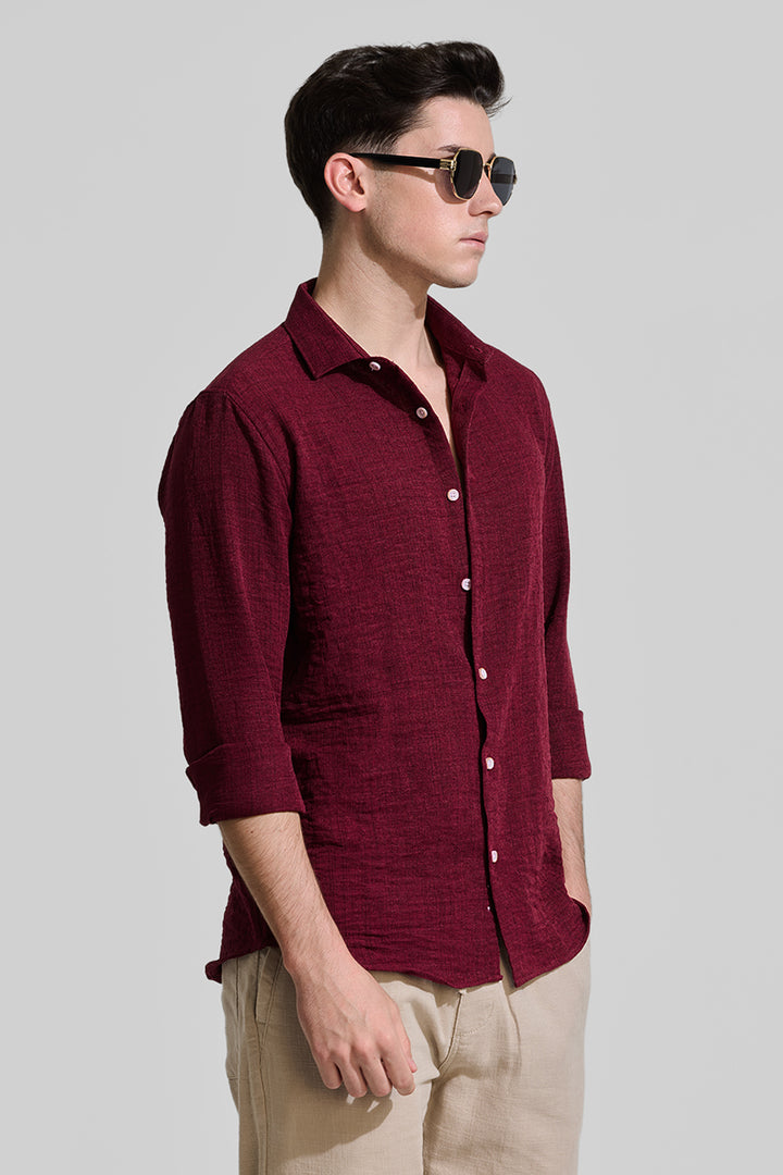 Maroon Textured Slim Fit Shirt