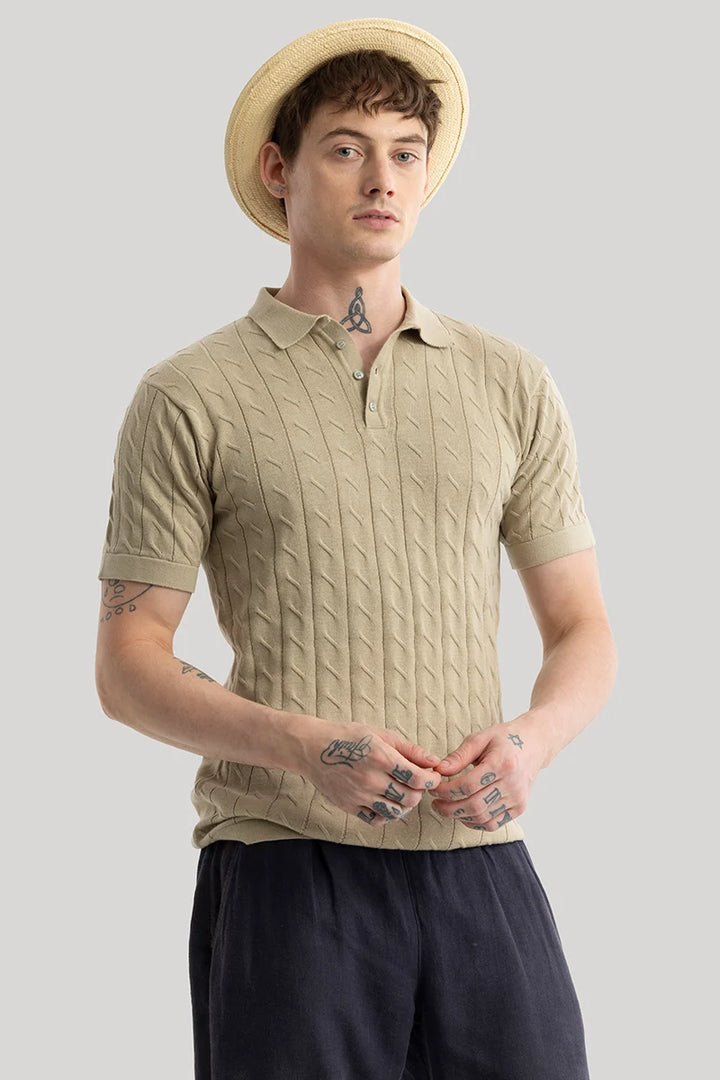 Fresco Beige Knitted Polo T-Shirt