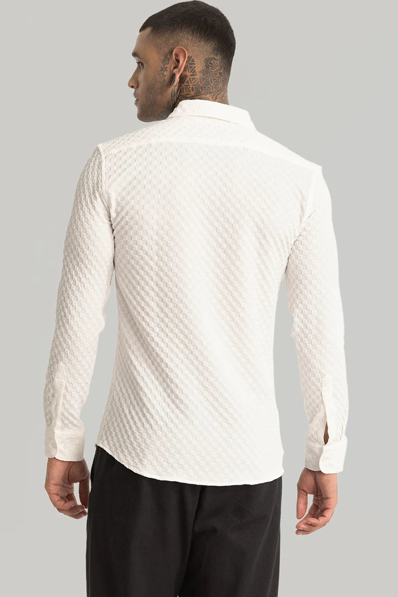 White Slim Fit Textured Shirt