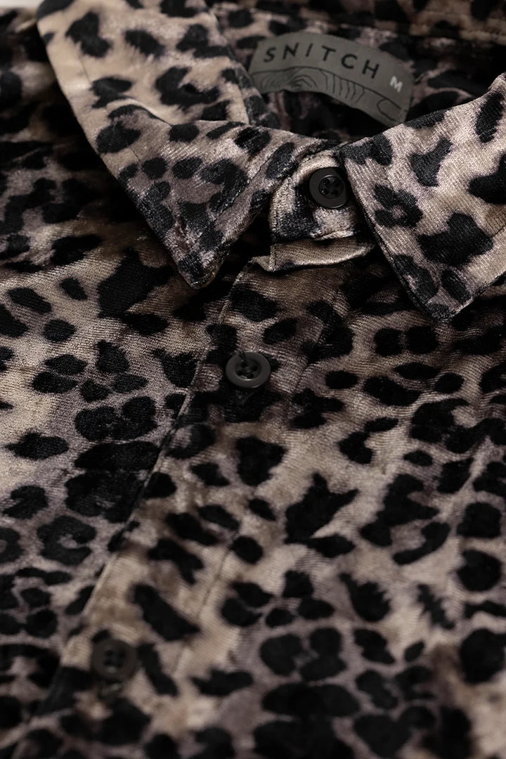 Magne Black Animal Print Velvet Shirt