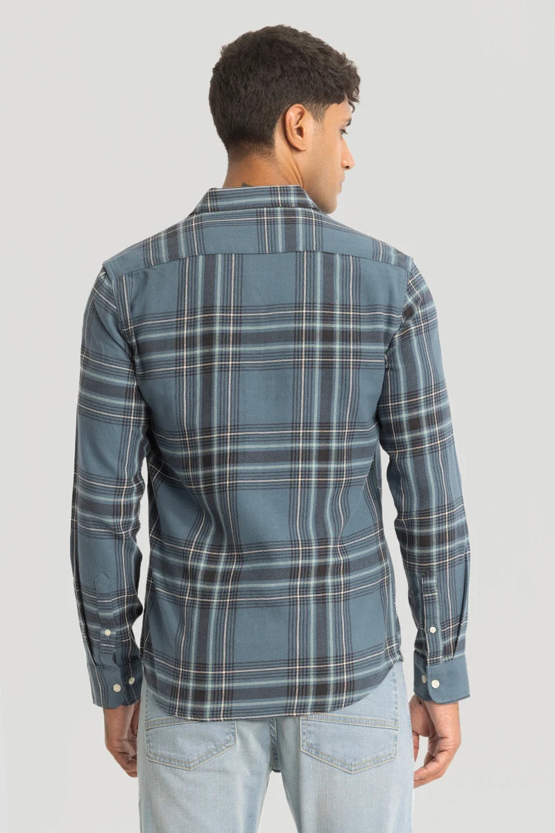 Steel Blue Checks Slim Fit Shirt