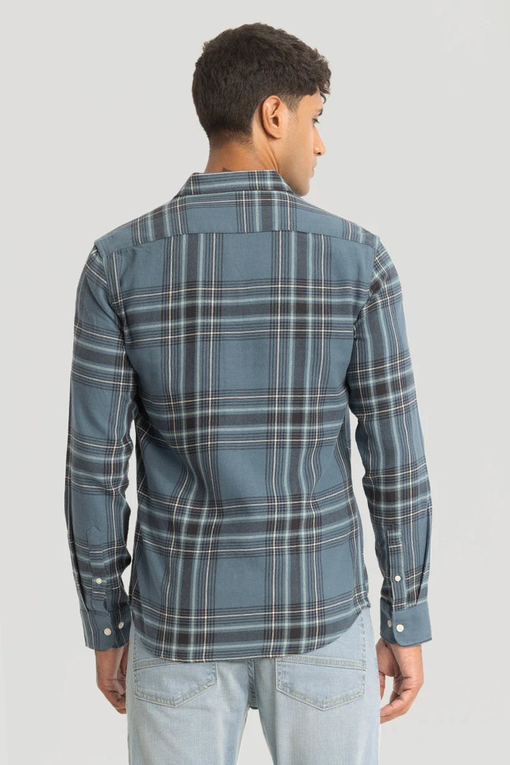 Steel Blue Checks Slim Fit Shirt