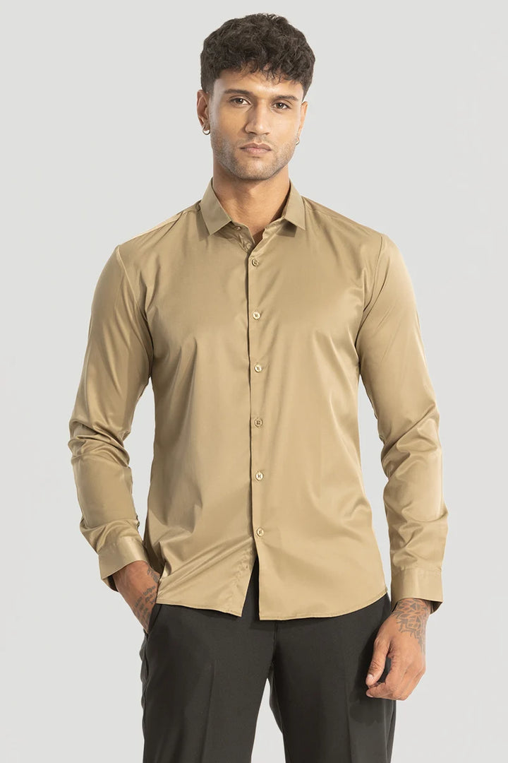 Khaki Slim Fit Stretch Shirt