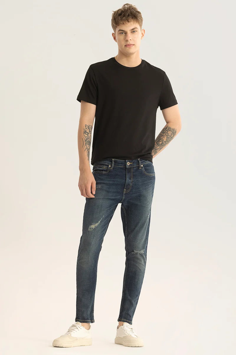 Horizon Dark Blue Distressed Skinny Fit Jeans