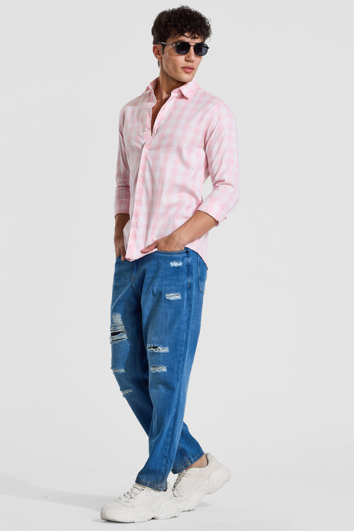 Light Pink Gingham Slim Fit Shirt