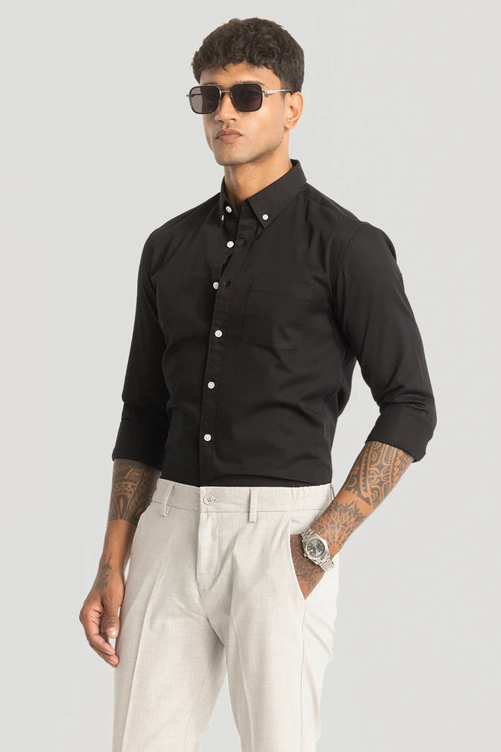 Black Solid Oxford Shirt