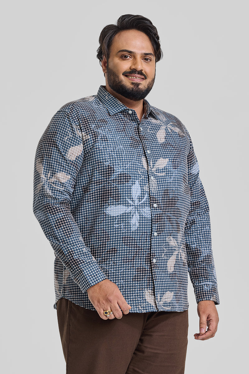 Blue Floral Textured Plus Size Shirt