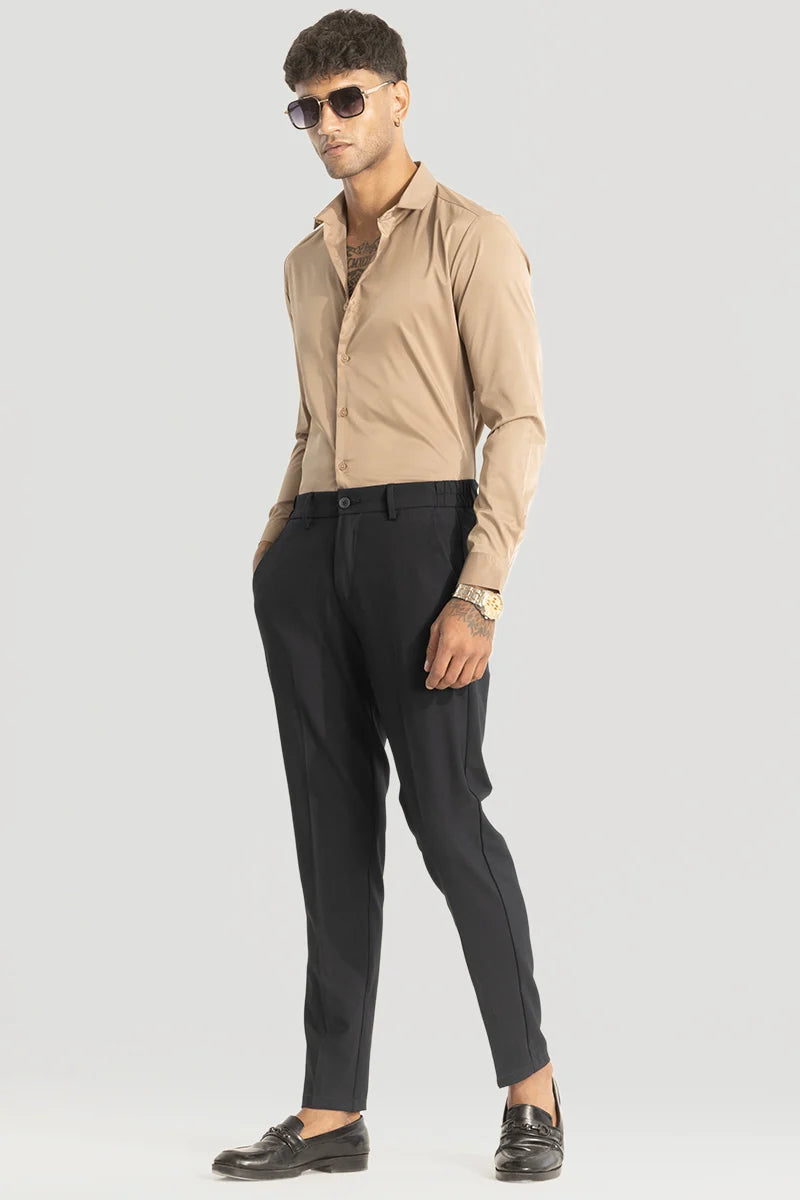 Beige Slim Fit Stretch Shirt