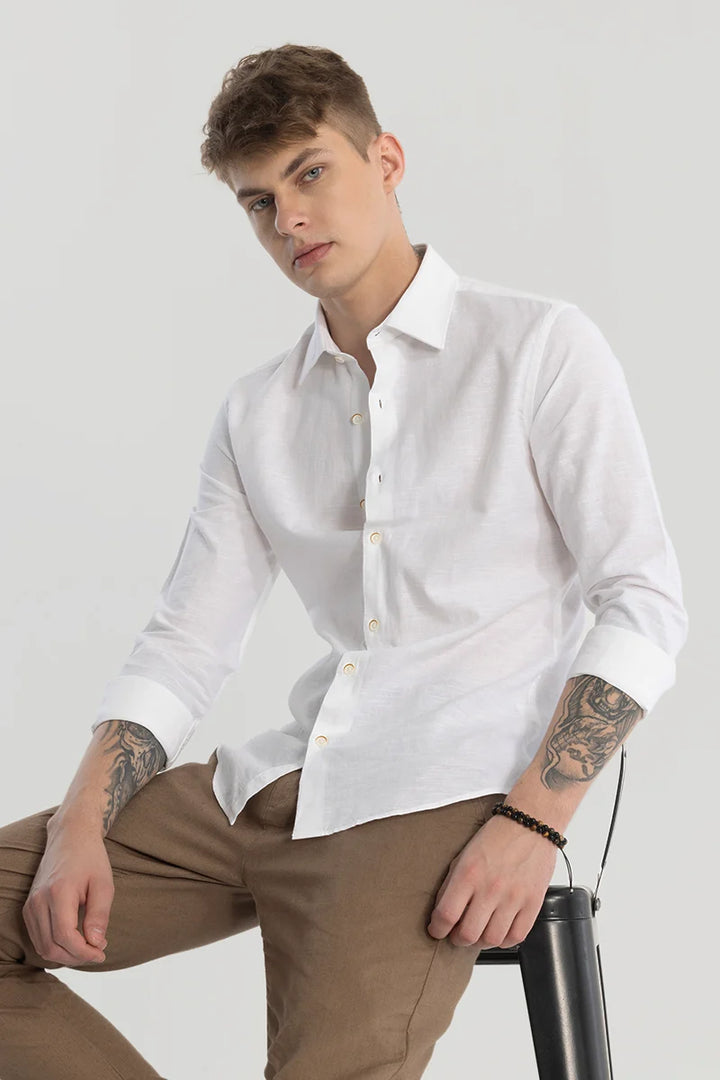 White Plain Linen Blend Shirt