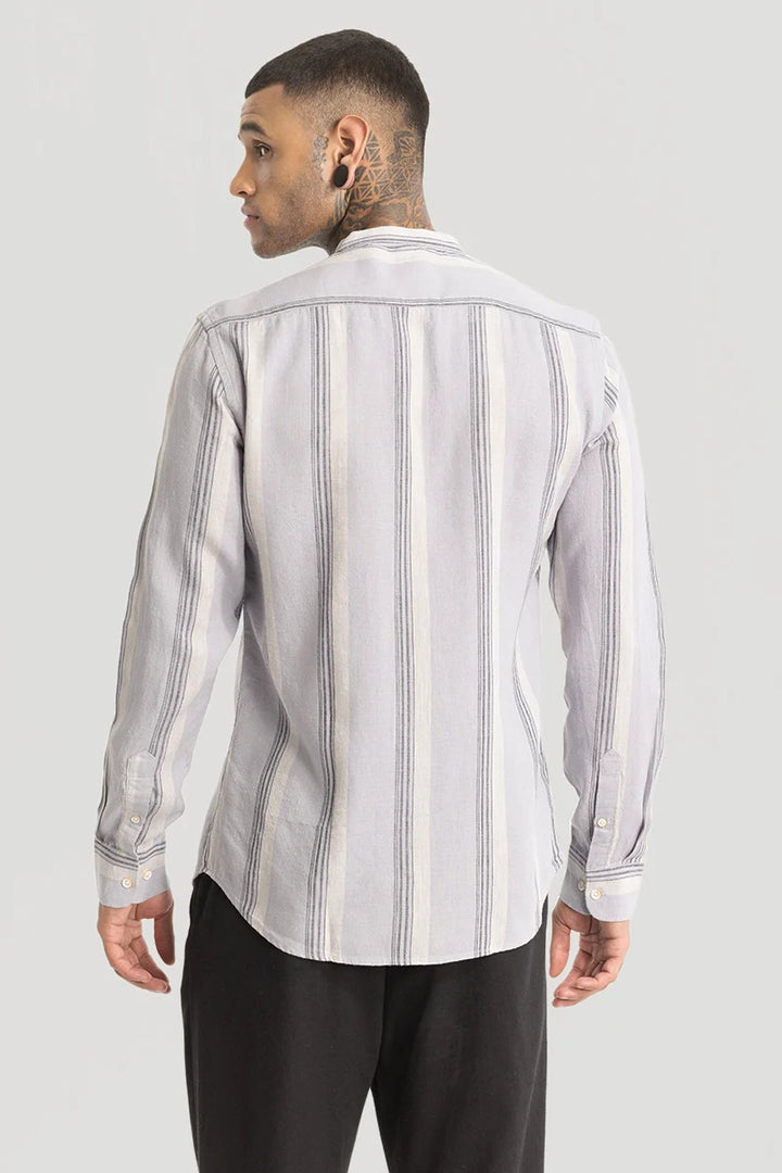 Light Grey Stripes Linen Blend Shirt