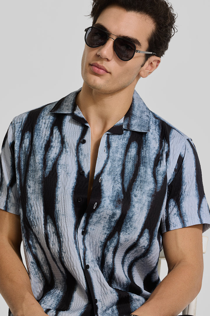 Blue Textured Cuban Shirt