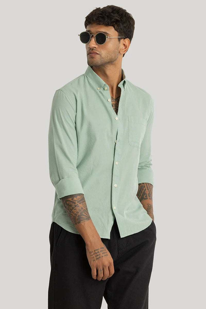 Buy Men's Henri Light Green Plain Linen Blend Shirt Online | Snitch ...