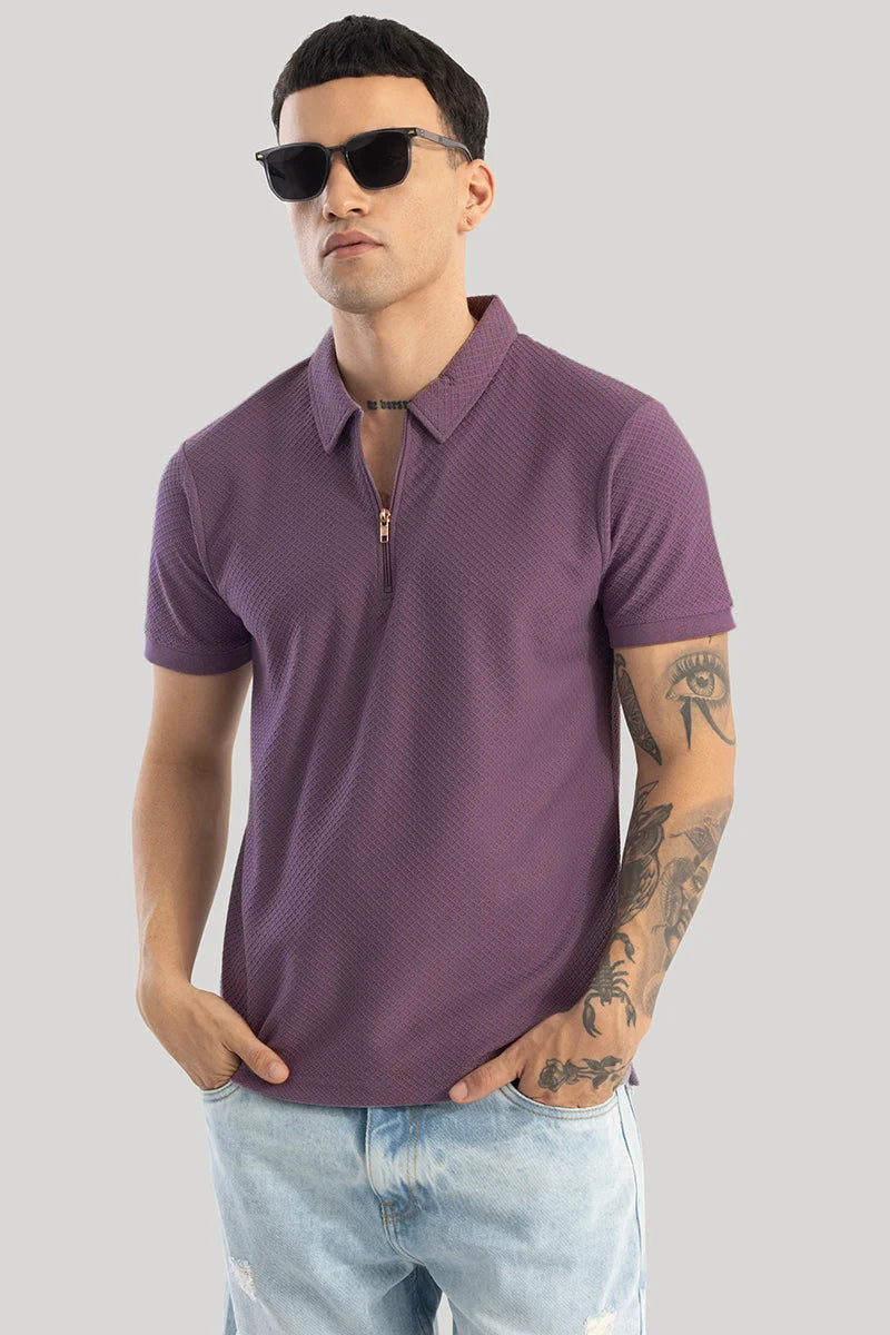 Gael Lavender Textured Polo T-Shirt