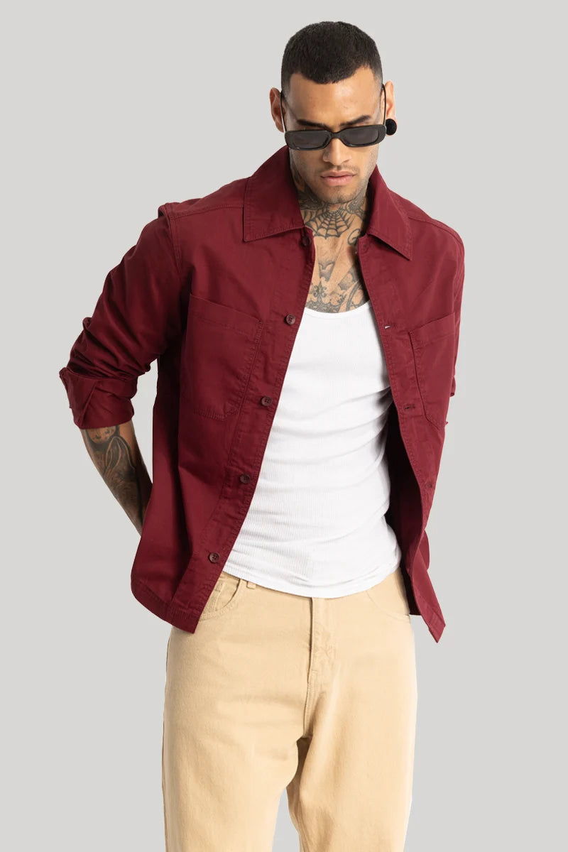 Double Pocket Maroon Overshirt