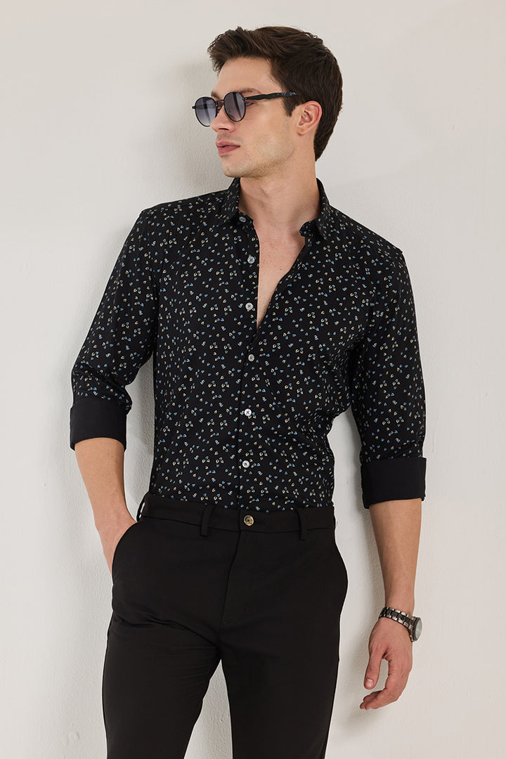 Black Printed Slim FIt Shirt