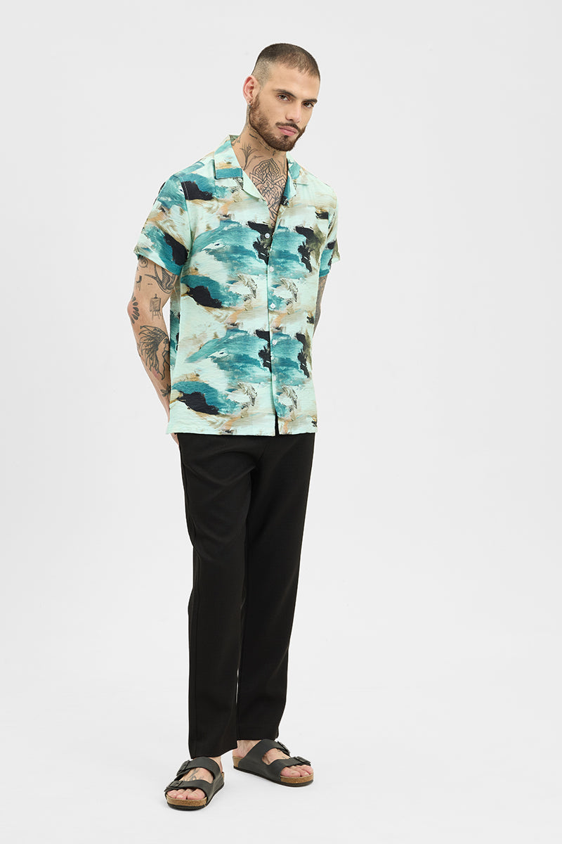 Turquoise Abstract Box Fit Shirt