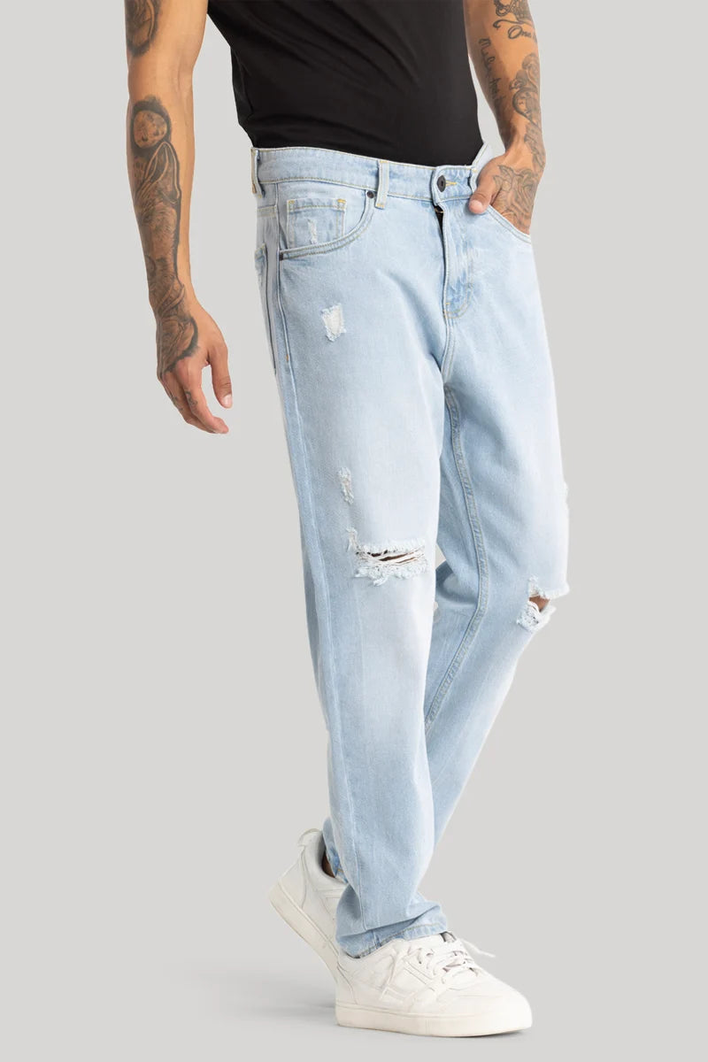 Light Blue Distressed Baggy Fit Jeans