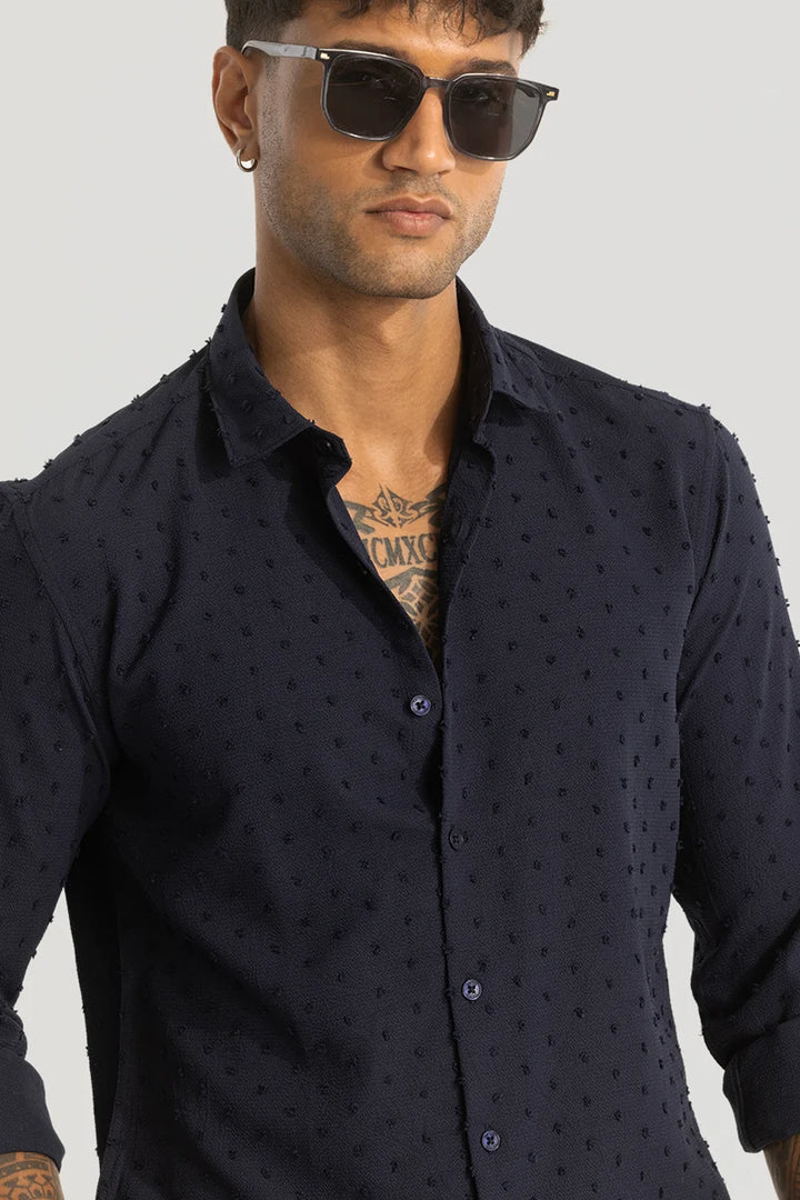 Navy Textured Slim Fit Shirt