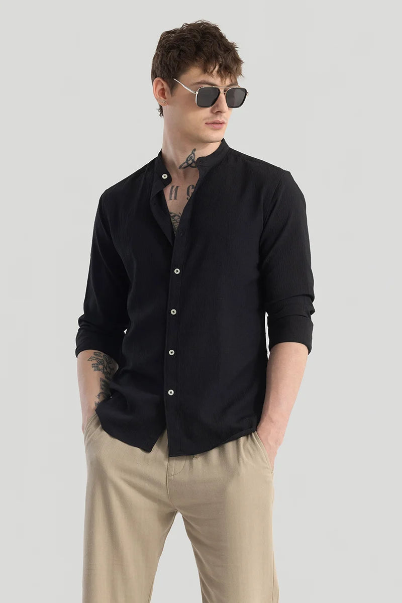 Buy Men's Berit Black Textured Shirts Online | Snitch – SNITCH