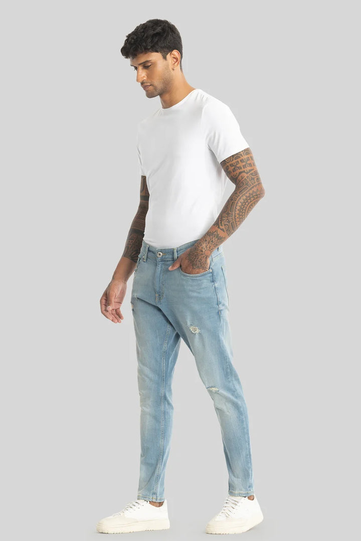 Electric Light Blue Distressed Skinny Fit Jeans