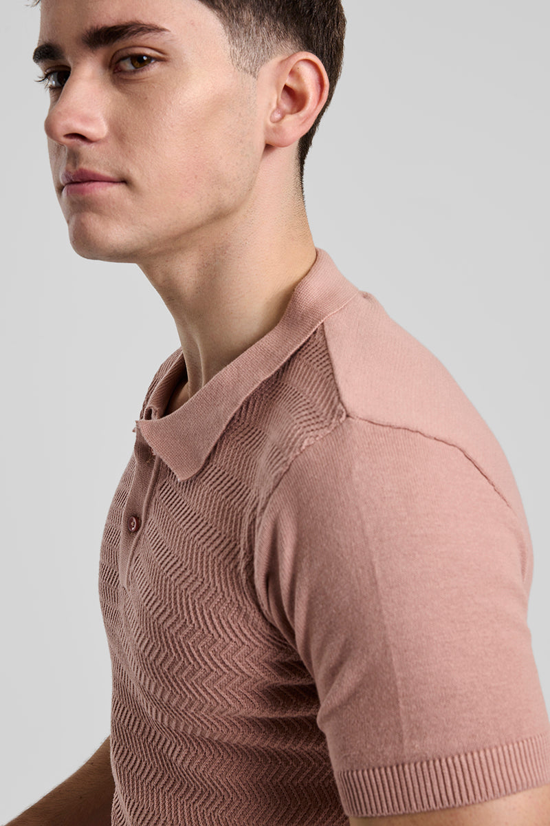 Peach Knitted Polo T-Shirt