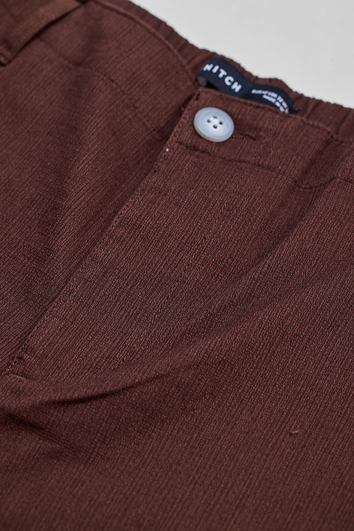 Brown Textured Relaxed Fit Trousers