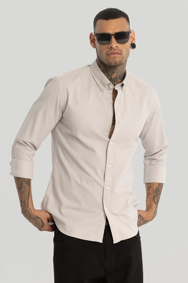 Cream Elbow Patch Oxford Shirt