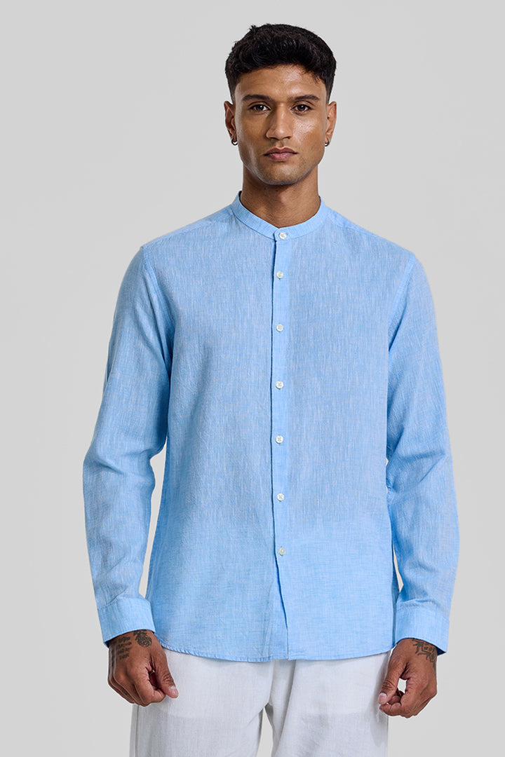 Light Blue Textured Linen Shirt