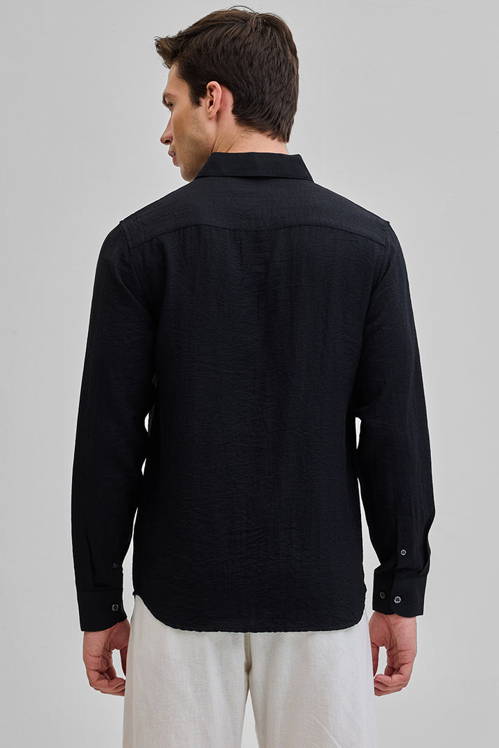 Black Textured Linen Blend Shirt