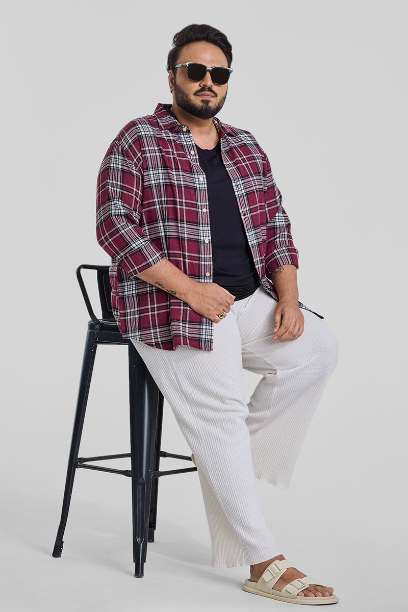 Maroon Checks Casual Plus Size Shirt