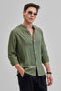 Olive Mandarin Linen Blend Shirt