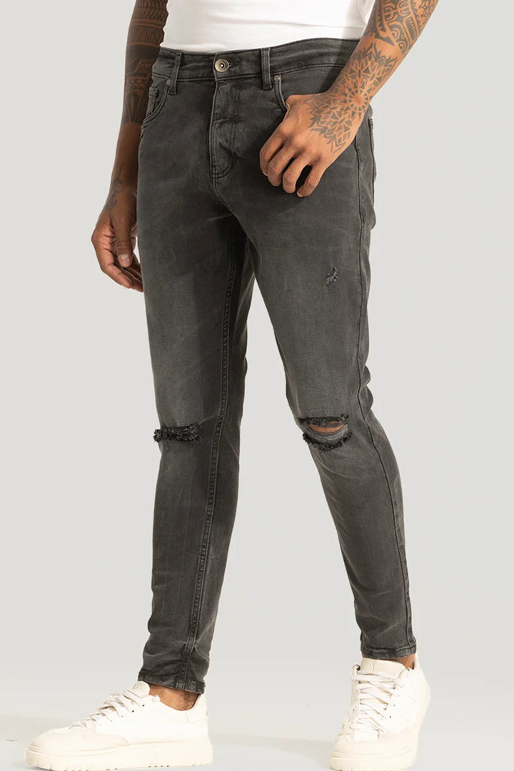 Grey Distressed Skinny Fit Jeans