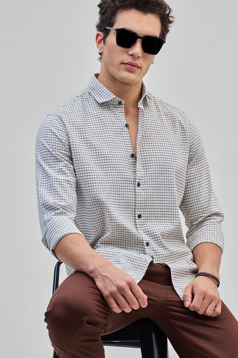 White Mini Checks Slim Fit Shirt