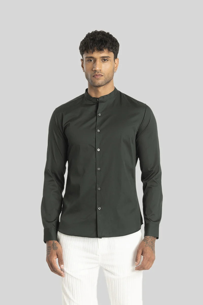 Alfonso Green Plain Satin Shirt