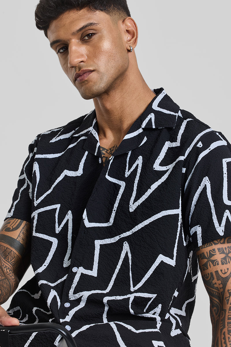 Black Abstract Slim Fit Shirt