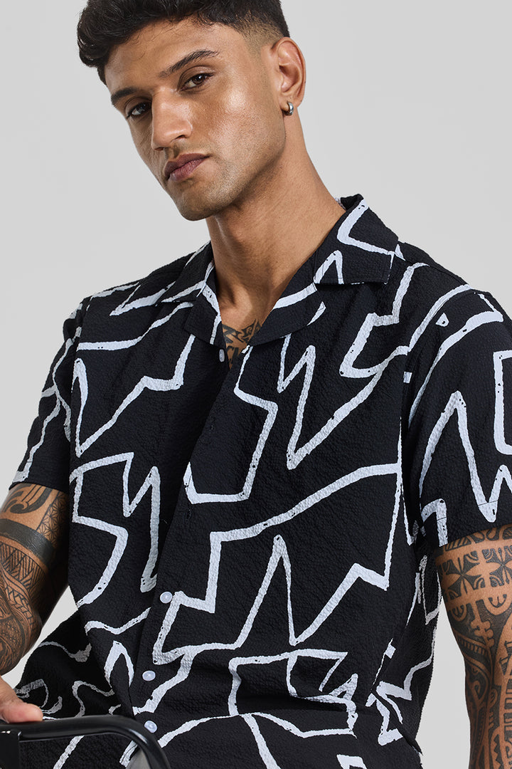 Black Abstract Slim Fit Shirt