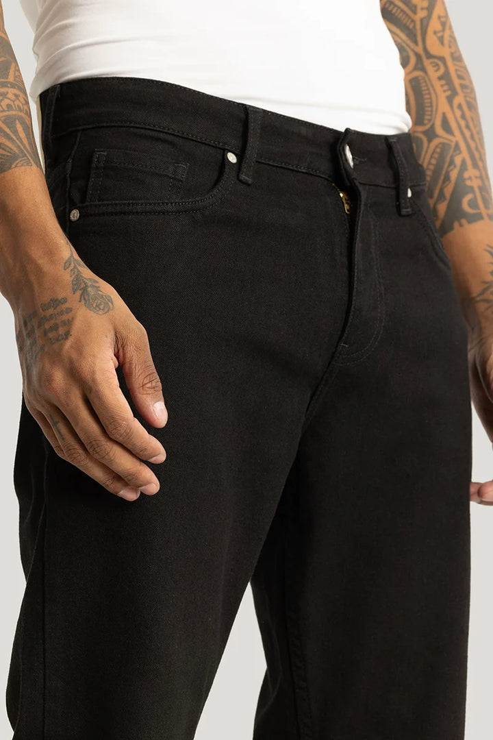 Vertex Black Plain Straight Fit Jeans