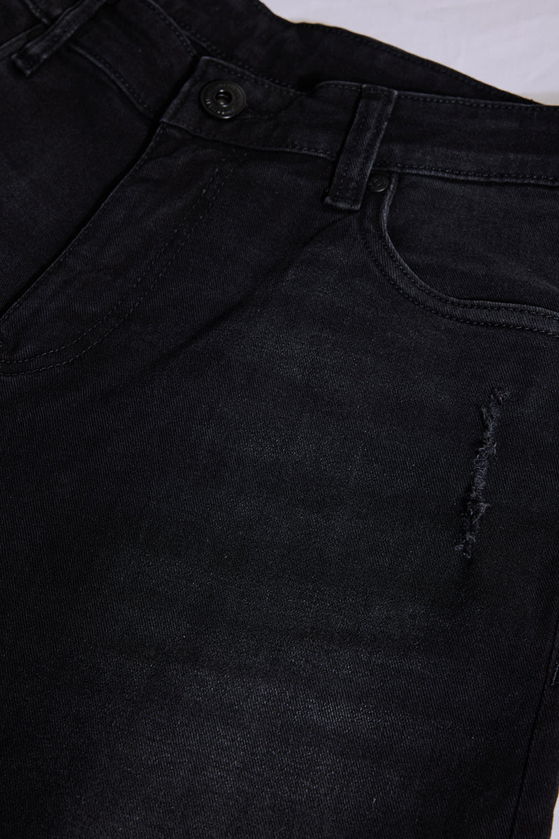 Black Distressed Tapered Fit Jeans