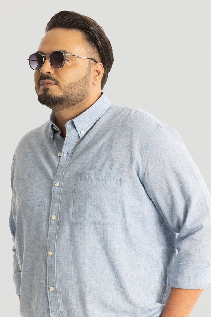 Light Blue Linen Blend Plus Size Shirt